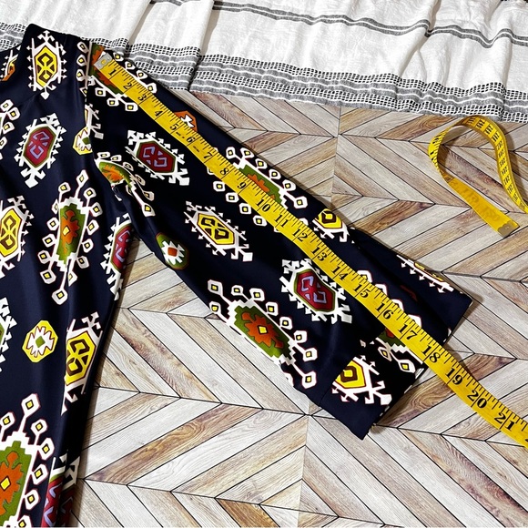 Jude Connally Navy Blue Boat Neck Shift‎ Dress V-Neck Retro Print 70's Stretch - Picture 8 of 9